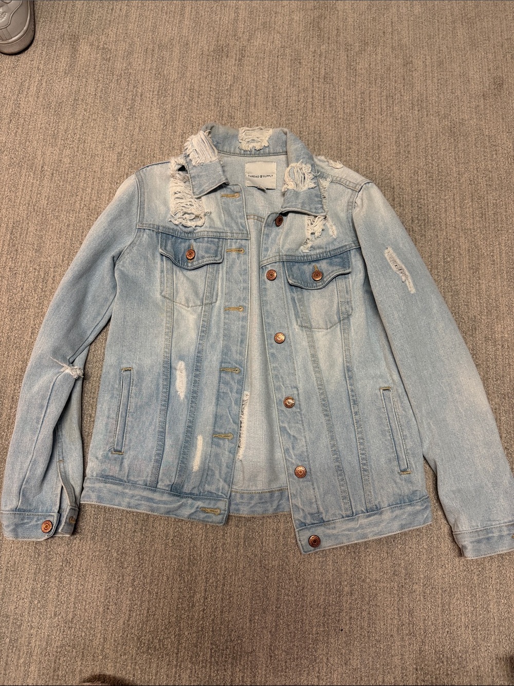 Thread & Supply Light Wash Distressed Denim Jacket